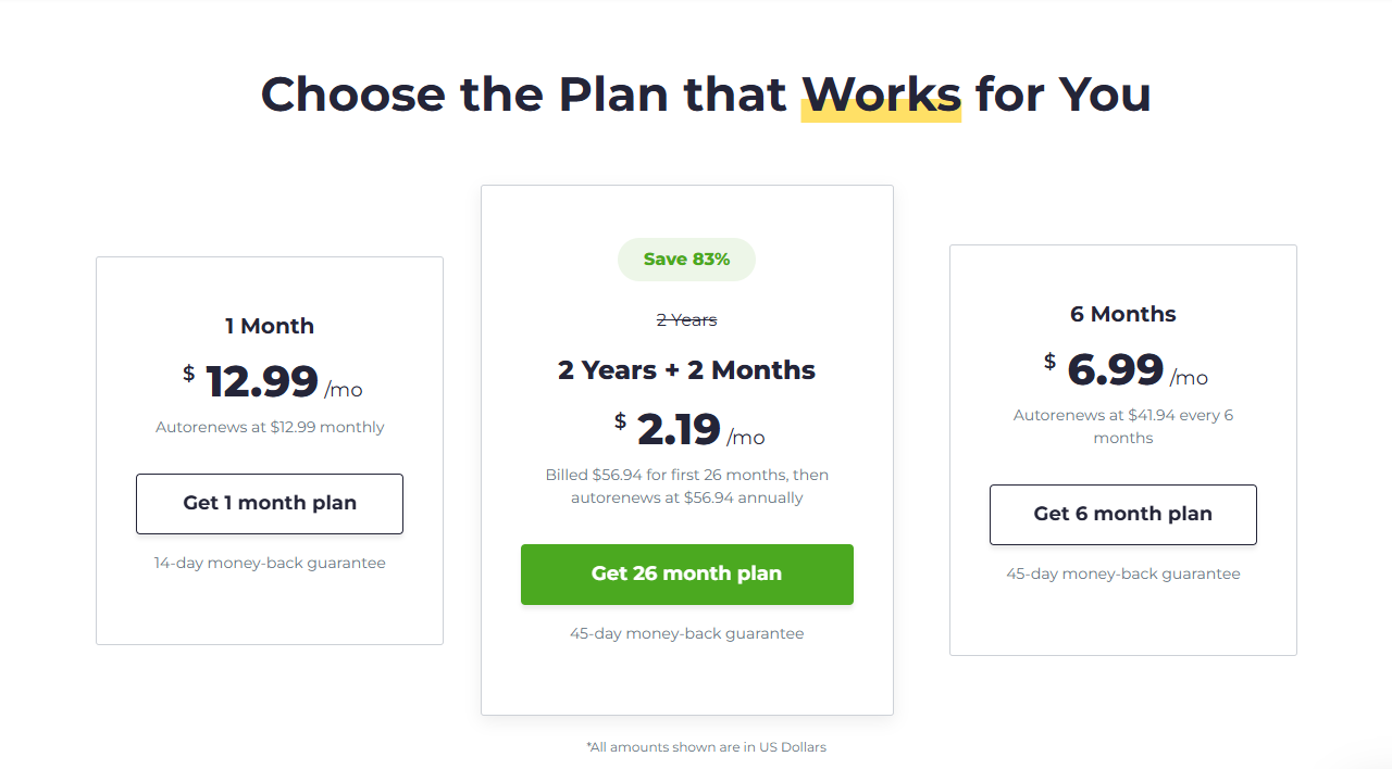 CyberGhost VPN pricing plans including monthly and discounted multi-year options