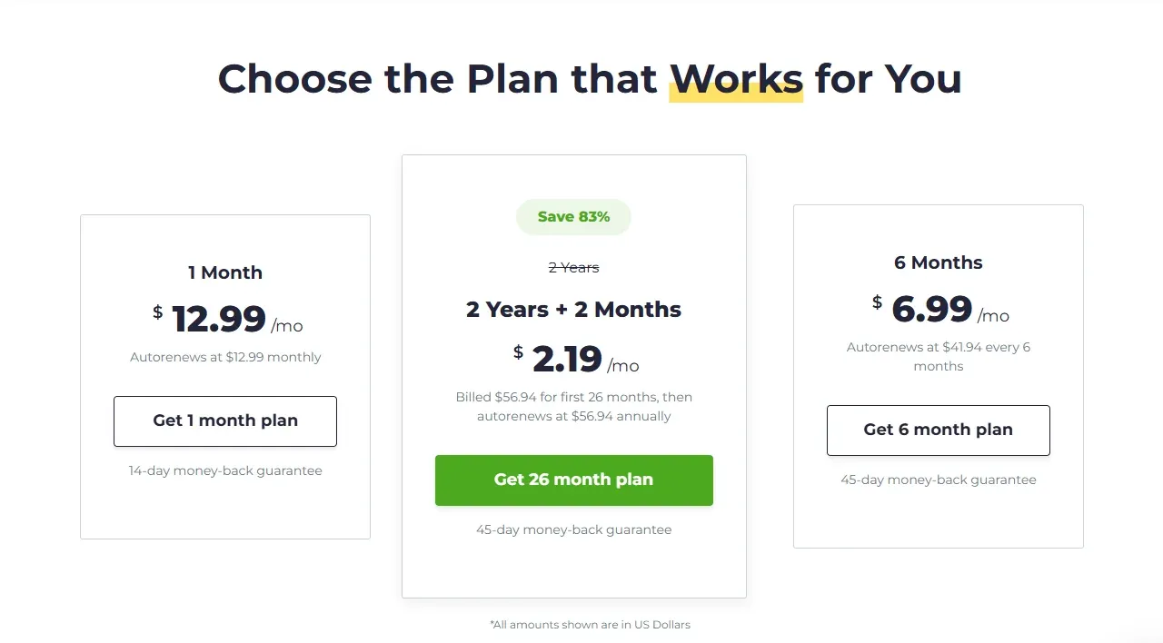 CyberGhost VPN pricing plans including monthly and discounted multi-year options
