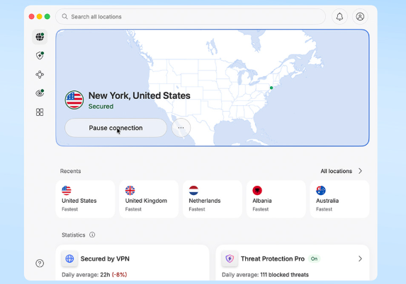 NordVPN Desktop Application Interface and Server Map Dashboard