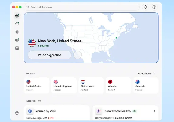NordVPN Desktop Application Interface and Server Map Dashboard