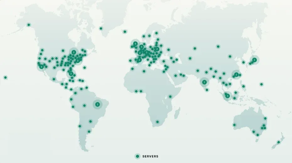 IPVanish VPN server list showing global locations and server load