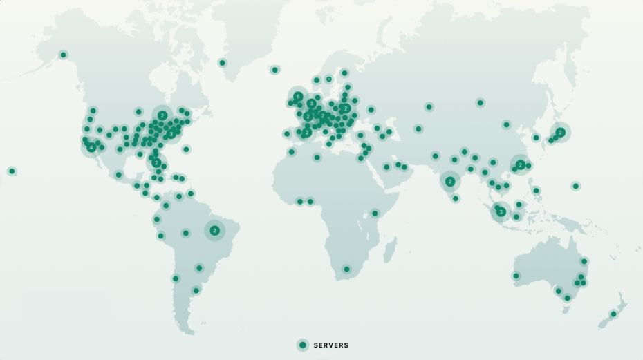 IPVanish VPN server list showing global locations and server load