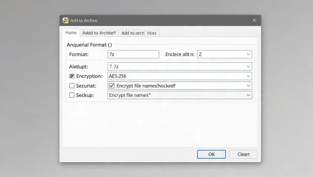 7-Zip AES-256 Archive Password Encryption Interface