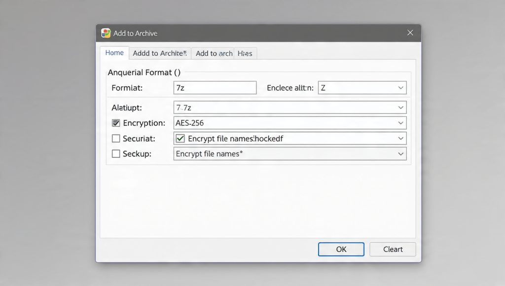 7-Zip AES-256 Archive Password Encryption Interface