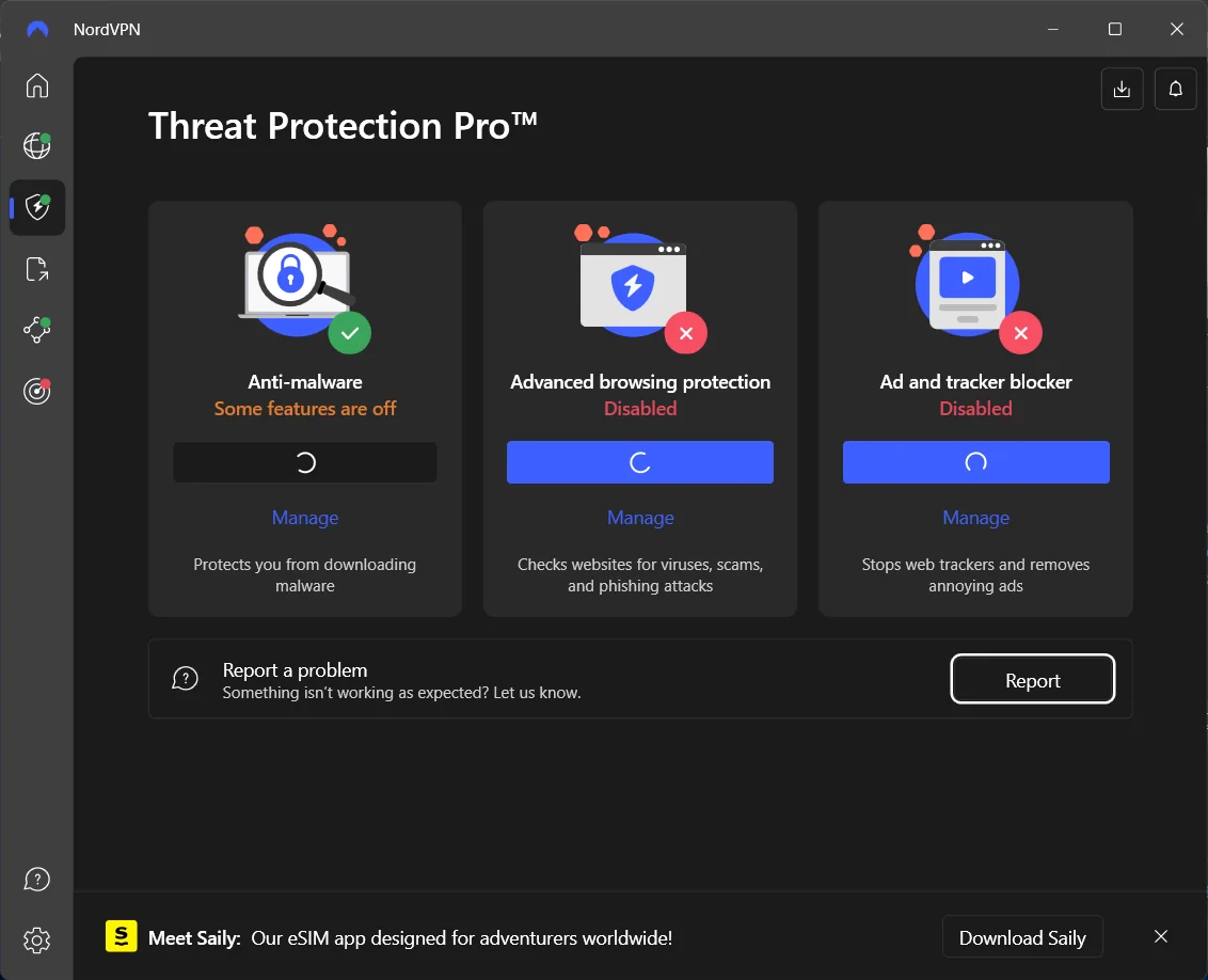 NordVPN Threat Protection Pro Security Suite Dashboard